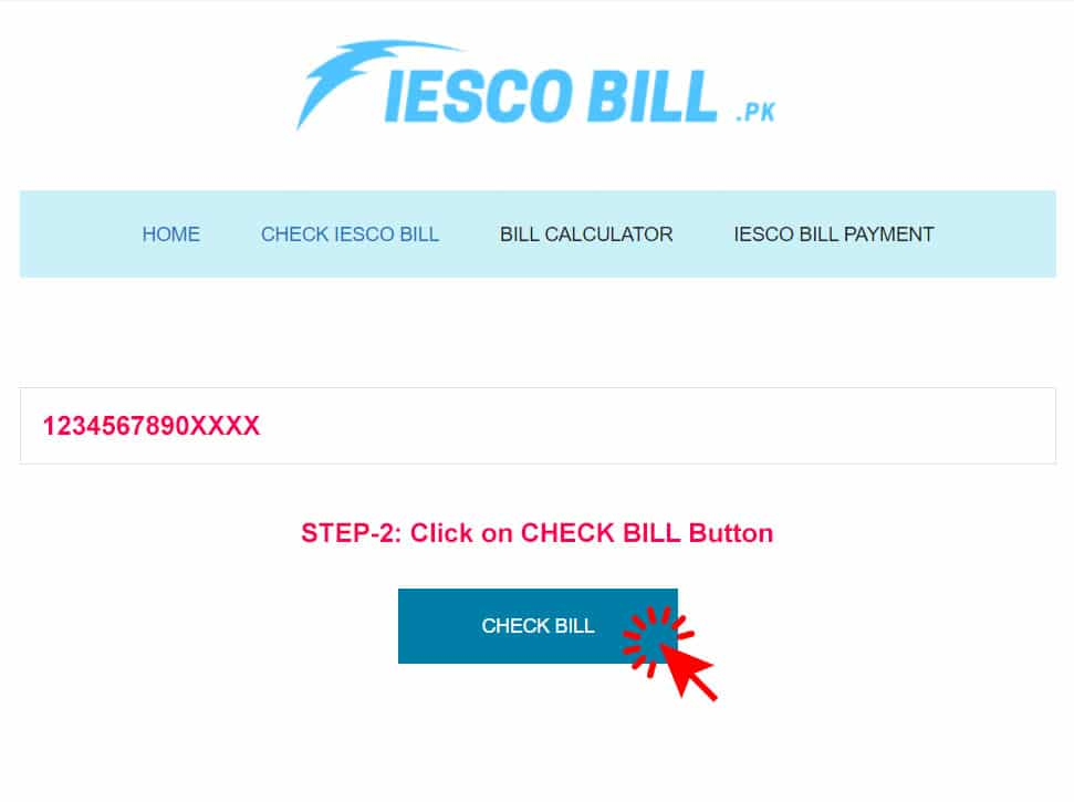 Click on CHECK BILL Button for IESCO 
