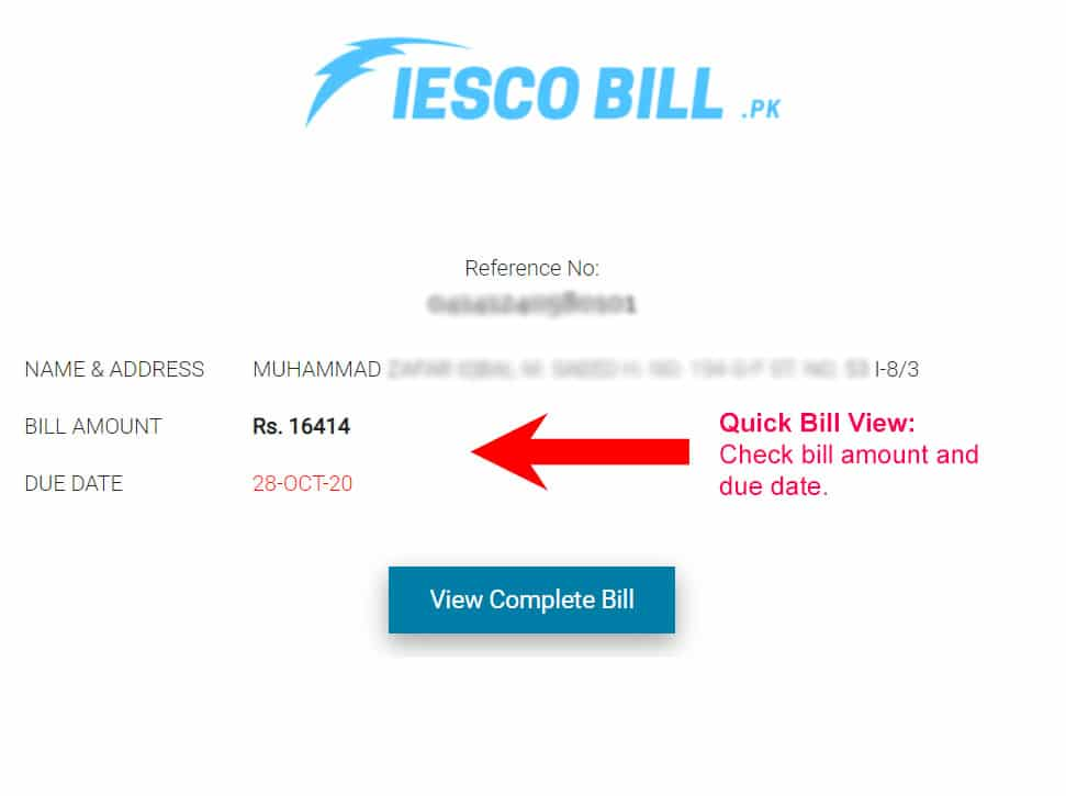 See Your Bill Amount and Due Date of IESCO